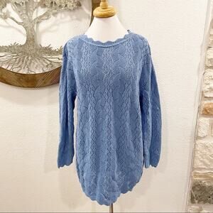 American Knitworks Open Weave Cotton Tunic Sweater Blue Medium